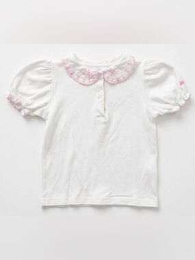 VTG OshKosh B'gosh Baby Girls Top 4T White Pink Embroidered Peter Pan Collar USA